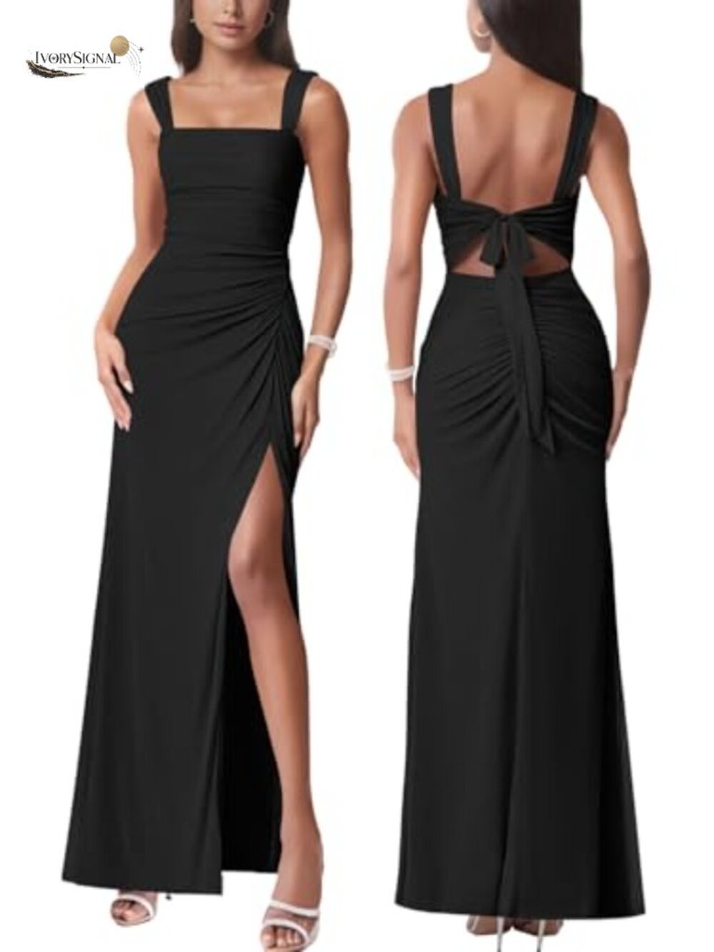 Sexy Mesh Maxi Dress Sleeveless Tie Back Split Ruched Party Cocktail Long Dress